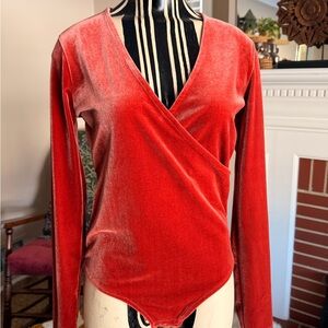 Madewell Rust/orange Velvet Long Sleeve Bodysuit